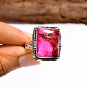 Bague réglable en cuivre turquoise rose, argent sterling 925, style vintage, bijoux faits à la main, cadeau pour femme - Product Image 6