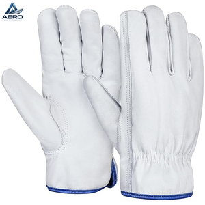 Flexible Design High-Performance Blue Trim Detail For Enhanced Visibility & Style All-Purpose White Grain Cowhide Driver <b>Gloves</b> - Product Image 1