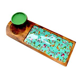 Planche à tapas rustique en bois faite à la main avec trois bols en bois et motif de carreaux décoratifs pour une décoration de table moderne - Product Image 2