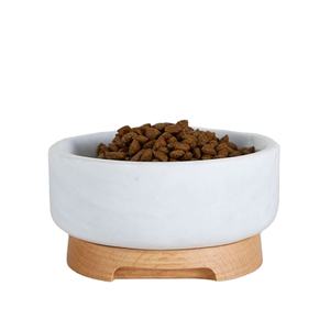 Bol à nourriture pour chien et chat en marbre blanc naturel élégant avec base en bois massif, bol à nourriture pour animaux de compagnie en pierre artisanale pour les maisons de luxe - Product Image 1