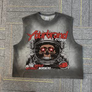 Trending Men's Custom Acid Washed Sleeve less Boxy Fit Tank Vintage DTG Print Oversized Cropped 100% Cotton Streetwear para hombres - Product Image 1