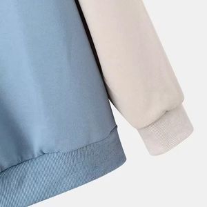 Unisex Light Blue Hooded Sweatshirt Raglan Sleeve Oversized Solid Color Casual Knitted Cotton Autumn Wear - Product Image 4