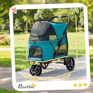 Passeggino per Animali Domestici a 3 Ruote con Chiusura Rapida One-Click, Finestra in Rete e Cuscino Lavabile per Cani di Taglia Media, Verde Scuro - Product Image 3