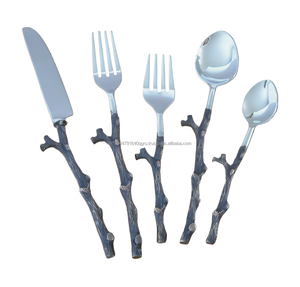 Ensemble de 5 couverts à poignée en forme de branche d'arbre rustique de style vintage - Product Image 6