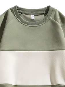 Men's Lined Front French Terry Winter Sweatshirt Striped <b>Raglan</b> Sleeve Round Neck Pullover Eco-Friendly Breathable Casual <b>Top</b> - Product Image 4