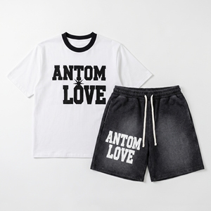 Fashion Printed Summer <b>Men's</b> Plus Size Breathable <b>Thermal</b> 2-Piece Cotton T-Shirt and Shorts Set - Product Image 1
