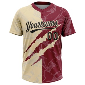 Maillot de softball crème bordeaux en maille œil-de-perdrix 100 % polyester, motif griffes, personnalisable avec logo, nom d'équipe et numéro de joueur - Product Image 1