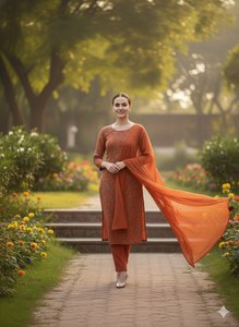 ชุดคุर्ติผ้าเรยอนสลับลายสำหรับผู้หญิง พร้อมผ้าคลุมไหล่จอร์เจตต์ ดีไซน์เนอร์แฟชั่นลำลองสไตล์ชาติพันธุ์ สำหรับขายส่ง - Product Image 4