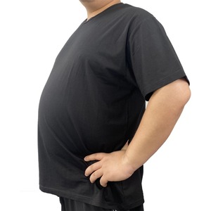 T-shirt décontracté noir uni à manches courtes pour homme grande taille, coupe ample, col rond, idéal pour l'été, pour adultes corpulents - Product Image 3