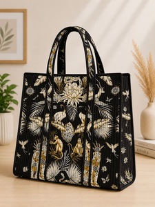 Elegante Bolso Tote Grande de Algodón Acolchado con Estampado de Pavo Real, Estilo Bohemio y Ecológico, para Mujer, para Uso Diario, Compras, Mercado y Viajes - Product Image 1