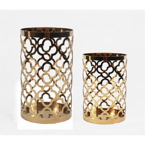 Portavelas Votivo de Metal con Acabado de Latón Vintage, Linterna Geométrica Cortada con Láser para Decoración de Mesa de Boda, Vestíbulo de Hotel y Eventos - Product Image 4
