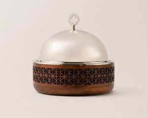 ชามเสิร์ฟสแตนเลสสตีลสีทองหรูหรา พร้อมฝาไม้ฐานไม้ จานเสิร์ฟอาหารระดับพรีเมียม สำหรับใช้ในโรงแรม บุฟเฟ่ต์ ครัว และรับประทานอาหาร - Product Image 2