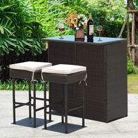 Ensemble table et tabourets de bar en rotin tressé, mobilier de jardin d'extérieur résistant aux intempéries, ensemble repas 2 places pour terrasse