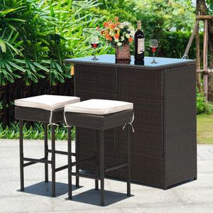 3 pezzi Rattan Rattan tavolo da Bar e sgabelli Set da pranzo per uso giardino - Product Image 2