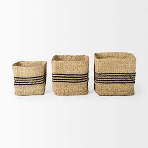 Handwoven Natural Seagrass <b>Storage</b> <b>Basket</b> with Black Stripe for Home Use Wholesale Made in Vietnam - Product Image 3