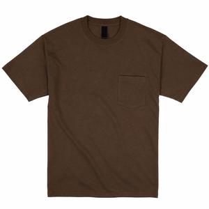 Men's Brown Short Sleeve O-Neck Knitted Casual T-<b>Shirt</b> Regular Fit Solid Color <b>Pocket</b> Front Polyester Jersey Fabric Breathable - Product Image 5