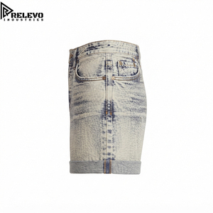 Jorts de mezclilla Y2K de alta calidad con lavado ácido, corte alto, azul claro, desgastados, con dobladillo con vuelta y estética grunge vintage - Product Image 3