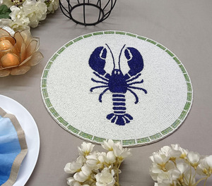 Coastal Beaded Lobster Placemat Round Handmade <b>Seed</b> Bead Table <b>Mat</b> Nautical Seafood Dining Table Decor Summer Home DecorationB2B - Product Image 2