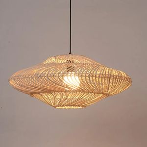 Abat-jour en bambou et rotin de style asiatique de luxe en gros à bas prix, personnalisable, fait à la main, finition en acier poli, léger, décoration d'intérieur - Product Image 1