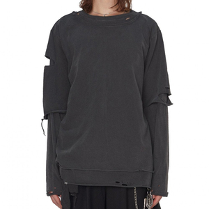 Camiseta de mujer personalizada de doble capa 2 en 1, manga larga, informal, de algodón, estilo oversize, proveedor de camisetas para mujer - Product Image 1