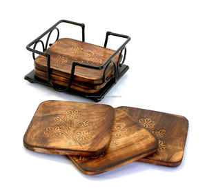 Hand Carved Tree of Life Design Coasters Set 100% Natural Wooden Coaster With Metal Holder Hot Selling <b>Wood</b> <b>Placemats</b> for Drinks - Product Image 1
