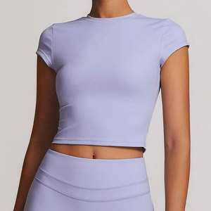 Yoga <b>Padded</b> Top OEM High Compression Women's Slim Fit Summer Workout Crop T-<b>Shirt</b> 100% Cotton High Stretch Quick Dry - Product Image 6