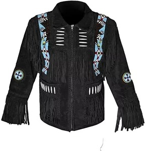 Custom Men Western Fringe Leather <b>Jacket</b> Suede Cowboy Tassel Biker Vintage Rodeo Style Coat - Product Image 4