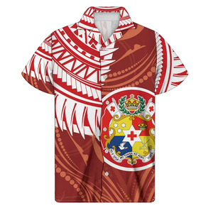 Men's Short Sleeve Hawaiian <b>Shirt</b> Tonga Coat Arms Breathable Cotton Turn-down Collar Covered <b>Button</b> Poplin Vacation <b>Shirt</b> Summer - Product Image 1