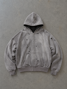 Sudadera con Capucha Corta Personalizada con Pedrería, Estampado de Números Desgastado, Ropa Urbana de Lujo, Invierno, para Hombre, OEM ODM, Casual, Forro Polar 100% - Product Image 5