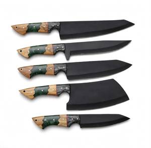 Juego de utensilios de cocina de 5 piezas, negro mate, hecho a mano, con mango de resina verde y madera híbrida - Product Image 5