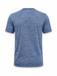 Men's Blue Marled Short Sleeve T-<b>Shirt</b> Regular Fit O-Neck Breathable Knitted <b>Polyester</b> Casual Printed Logo Front - Product Image 3