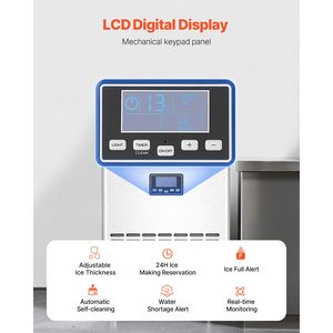 Macchina per il Ghiaccio Commerciale con Capacità di Stoccaggio di 60kg, 45 Cubetti di Ghiaccio in 15 Minuti, Pompa di Scarico, Display LED, Stoccaggio 33lbs, 100lbs/24H - Product Image 4