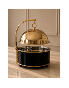 Recipiente para calentar comida (chafing dish) de latón chapado en oro con patas y asas, de calidad exclusiva, para uso doméstico y hotelero. - Product Image 4