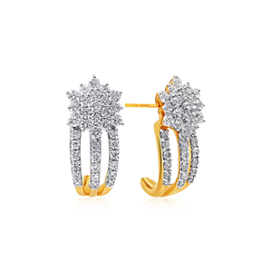 Elegant Gold and <b>Silver</b> Floral Bloom Statement Ring with Sparkling White Cluster and Three Radiant Pavé Stone Bands - Product Image 2
