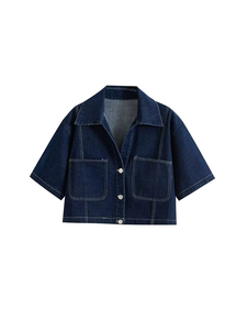 Camisa de mezclilla de moda, estilo urbano, al por mayor, abrigo clásico de mezclilla para mujer, camisa básica de manga larga para mujer, moda de mezclilla - Product Image 1