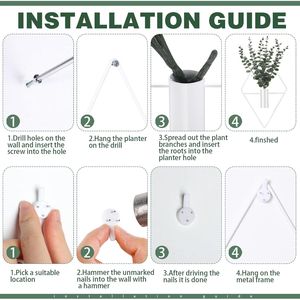Ensemble de 4 jardinières suspendues géométriques bohèmes modernes, eucalyptus artificiel, vase en métal, support pour plantes d'intérieur, décoration murale pour salle de bain - Product Image 4