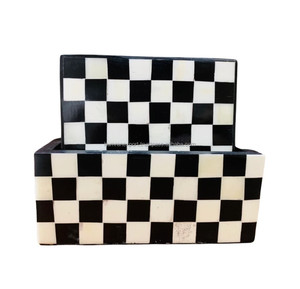 Posavasos de cristal con incrustaciones de hueso de camello, diseño de ajedrez en blanco y negro, al mejor precio, Exportación de Humran desde India - Product Image 2