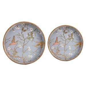 Plateau de service rond en bois de style bohème moderne avec motif floral et d'oiseaux pour mariage, thé et café, décoration de table et de maison - Product Image 3