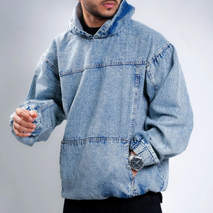Nouvelle collection hiver 2026 : Sweat à capuche décontracté pour homme en denim 100 % coton, style zippé, avec impression personnalisée et logo sur mesure, respectueux de l'environnement - Product Image 2