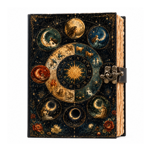 Diario de Cuero con Diseño del Zodíaco Celestial, Libro de Sombras Gótico Personalizado, Libro de Hechizos de Brujería, Cuaderno de Astrología - Product Image 1