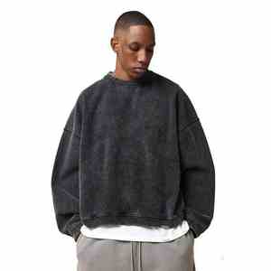 Sweat-shirt surdimensionné à épaules tombantes de style vintage personnalisé pour hommes, col rond, en coton French Terry, effet délavé, OEM - Product Image 6