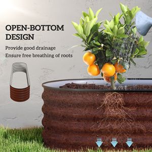 Kit Fai-da-te per Orto Rialzato in Metallo Zincato 2,4m x 0,6m x 0,4m con Bordo di Sicurezza Marrone per Piante da Esterno - Product Image 5