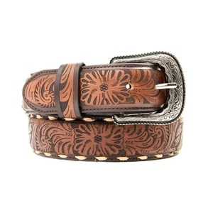 Custom Floral Engraved Hand Carving <b>Men's</b> Fashion Western <b>Leather</b> Tooling <b>Belt</b> with Designer Antique Brass Single Prong Buckle - Product Image 3