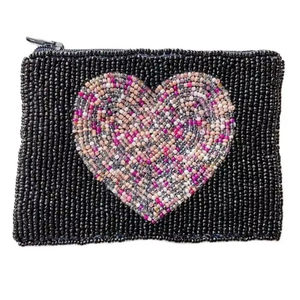 Porte-monnaie perlé en perles de verre, pochette cœur, portefeuille noir à fermeture éclair, petite trousse de maquillage, porte-monnaie fait main pour femme, étui à cartes, accessoires - Product Image 1