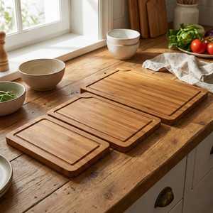 Ensemble de planches à découper en bambou carbonisé, 3 pièces, planches à découper en bois - Product Image 2