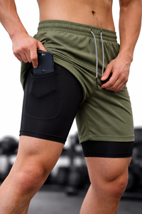 Pantalones Cortos Deportivos 2 en 1 para Hombre con Forro de Compresión, Cordón Ajustable, Ropa Casual para Gimnasio, Fabricante Personalizado MOE OEM - Product Image 2