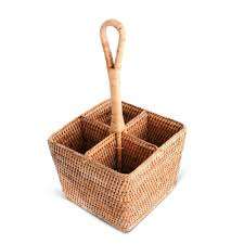 Portautensilios Cuadrado de Ratán Ecológico de Alta Calidad, con 4 Compartimentos, Tejido a Mano, Seguro para Alimentos, Ligero, con Asa, para Cubiertos - Product Image 5