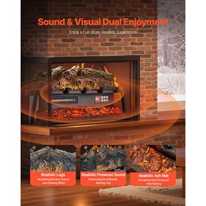 เตาผิงไฟฟ้าขนาด 25 นิ้ว พร้อมเสียงเอฟเฟกต์การเผาไหม้และรีโมทคอนโทรล ปรับความสว่างของเปลวไฟได้ 5 ระดับ พร้อมแท่งไม้ตกแต่ง - Product Image 2