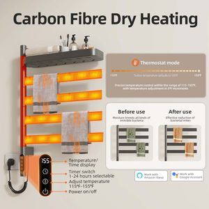 SIOYIE Porte-serviettes électrique mural intelligent, sèche-serviettes chauffant rotatif avec barres pivotantes et minuterie intelligente pour salle de bain - Product Image 6