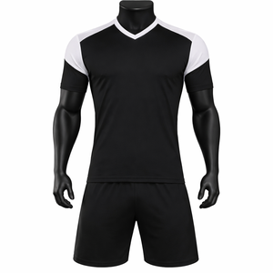 Conjunto de Uniforme de Fútbol Personalizado en Blanco y Negro para Hombre, Camiseta y Pantalones Cortos de Fútbol, Secado Rápido, Transpirable, 100% Poliéster, OEM, ODM - Product Image 1
